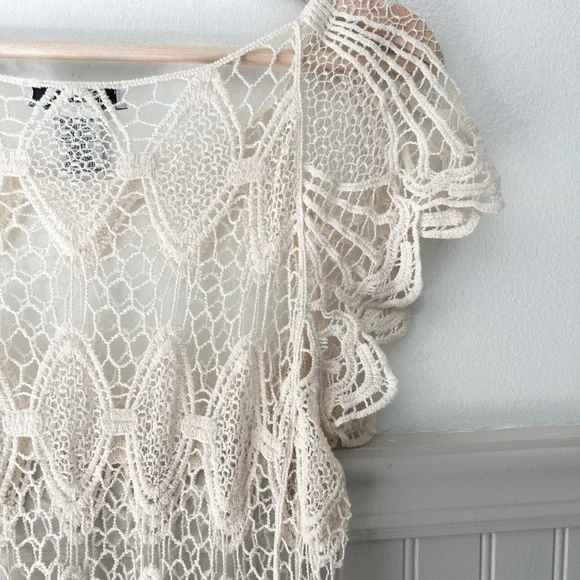 🌻 Pinky XL Cream Boho Crochet Lace Blouse - Picture 7 of 8